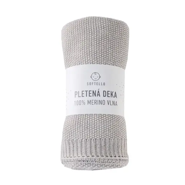 Pletená merino deka SOFTELLO - ABA svetlosivá