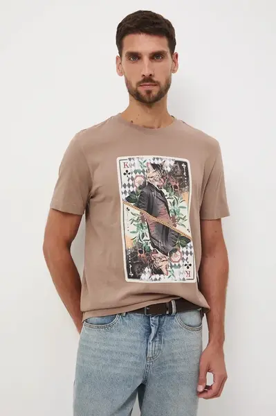 Bavlněné tričko Medicine pánské, hnědá barva, s potiskem