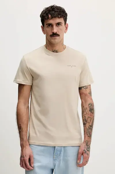 Bavlněné tričko Tommy Jeans pánské, vínová barva, s potiskem, DM0DM21780