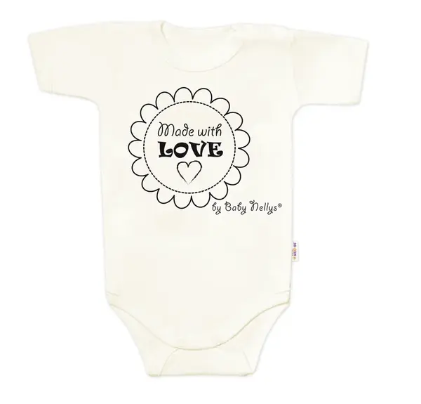 Baby Nellys Body krátký rukáv Made with love,  ecru vel.  68