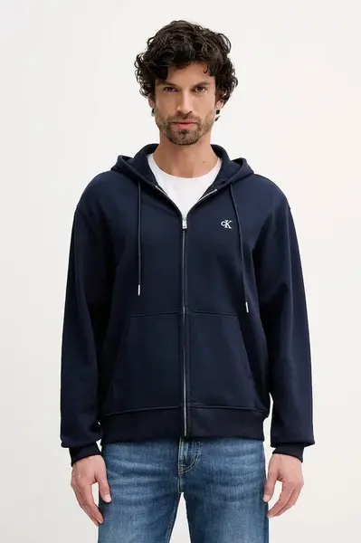 Bavlněná mikina Calvin Klein Jeans pánská, černá barva, s kapucí, hladká, LV04RD240G