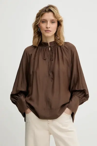 Halenka s příměsí hedvábí MUNTHE ROSEBERGER hnědá barva, 254102925427