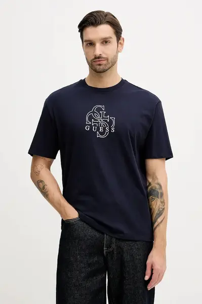 Bavlněné tričko Guess pánské, tmavomodrá barva, s potiskem, M5BI76 I3Z14