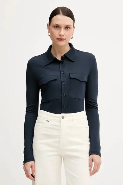 Košile Sisley dámská, tmavomodrá barva, regular, s klasickým límcem, 54HXLQ09M