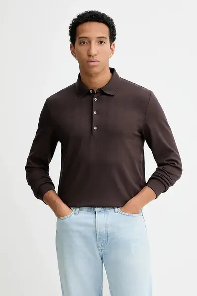 Tričko s dlouhým rukávem s příměsí vlny Calvin Klein hnědá barva, LV04LD214G