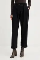 Kalhoty s příměsí vlny Pinko tmavomodrá barva, high waist, 105707 A2QY