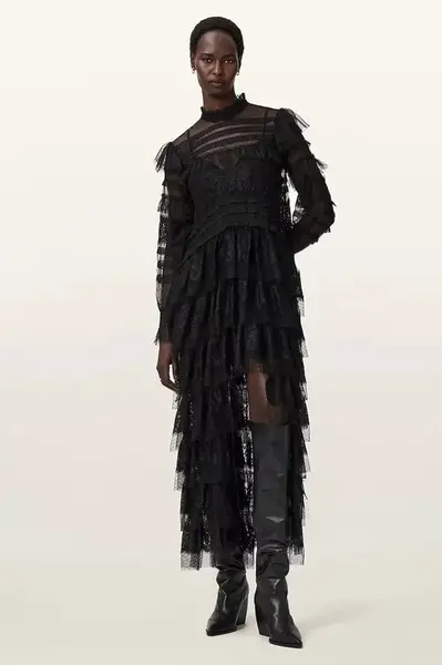 Šaty AllSaints černá barva, maxi, W182DD