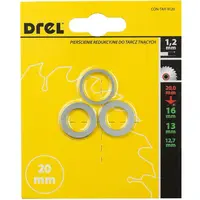 Redukčný krúžok pre pílové kotúče, 20/16 mm, 20/13 mm, 20/12,7 mm, hrúbka 1,2 mm, 3 ks, Drel
