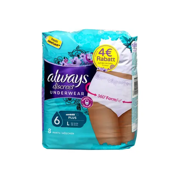 Always Discreet Underwear 6 Plus L jednorázové kalhotky 8 ks