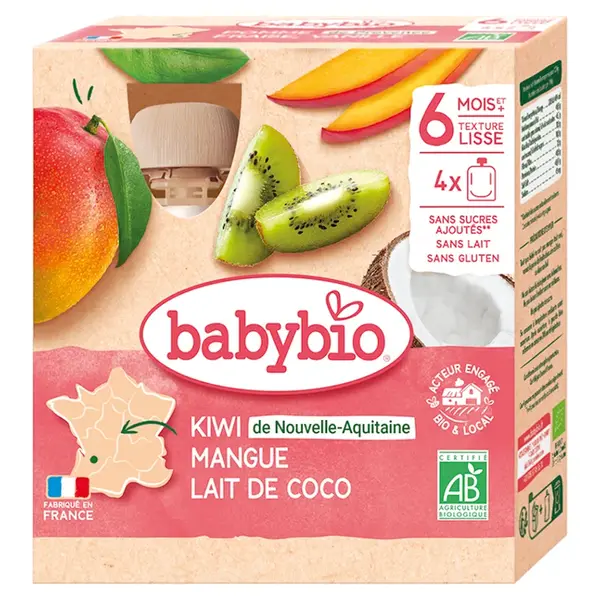 BABYBIO Kapsička kiwi, mango a kokos 6m+ 4 x 90 g