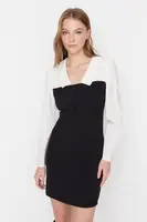 Trendyol Black Body Wrap Košilový límec Mini tkané šaty