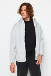 Trendyol šedý melírovaný oversize/široký střih zipový speciální límec bavlněná mikina