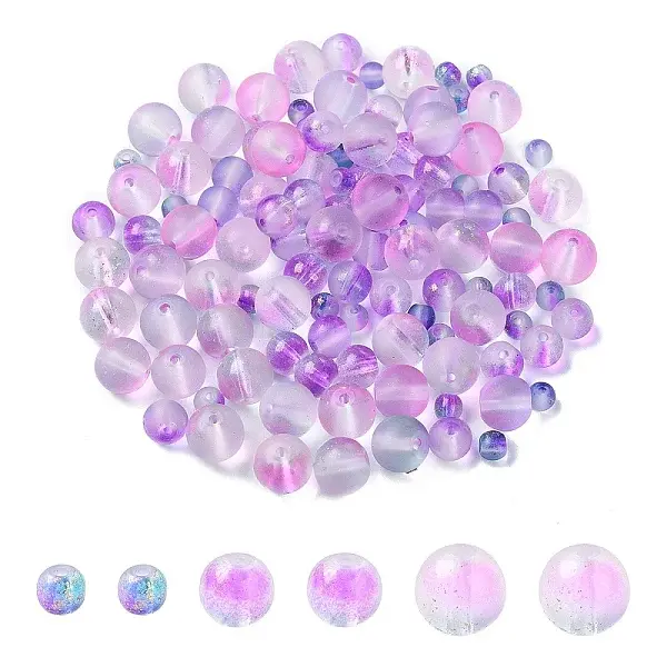 150Pcs 3 Styles Frosted Spray Painted Glass Beads Strands
