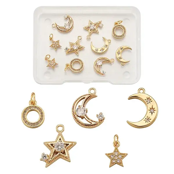 10Pcs 5 Style Brass Micro Pave Clear Cubic Zirconia Pendants