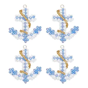 4Pcs Glass Seed Beaded Anchor Pendants