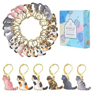 Cat Alloy Enamel Pendant Locking Stitch Markers