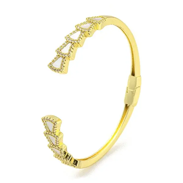 Fan Brass Micro Pave Clear Cubic Zirconia Open Cuff Bangles