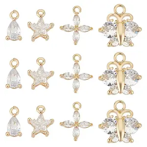 12Pcs 3 Style Brass Cubic Zirconia Charms