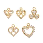 5Pcs 5 Styles Brass Micro Pave Cubic Zirconia Pendants
