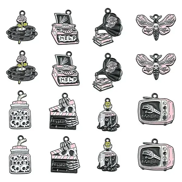 16Pcs 8 Styles Zinc Alloy Enamel Pendants