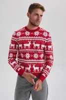 DEFACTO Standard Fit New Year Themed Crew Neck Knitted Sweater
