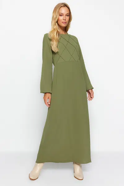 Trendyol Khaki šití Detailní Aerobin tkané maxi šaty