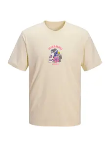 JACK & JONES Tričko 'JORCASSIS SKULL'  béžová / indigo / ružová