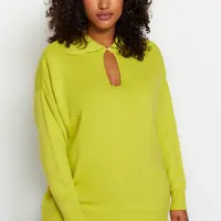 Trendyol Curve Green Front Detailní pletený svetr
