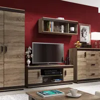 Obývací stěna Nikola Barva korpusu: Dub - canyon, Lišta: Wenge, Barva dvířek: Šedá