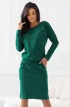 189-13 Long-sleeved sweatshirt dress with pockets – comfortable cut with a neckline at the back – green