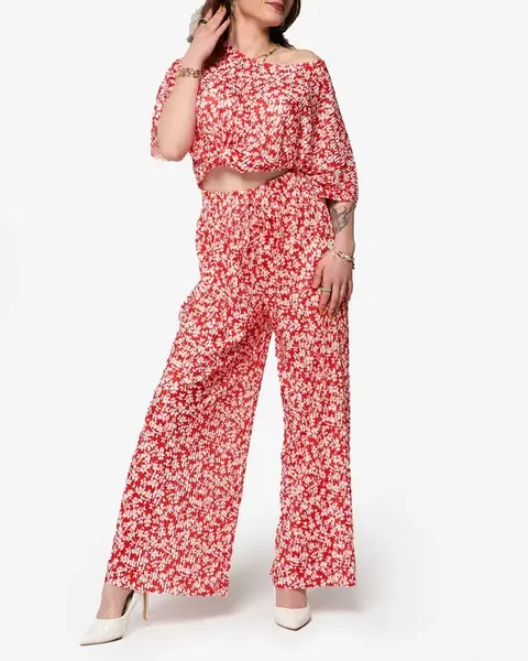 Resti Red women's pleated set with black flowers - Clothing
