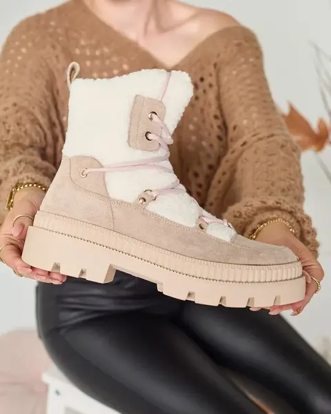 Resti Light brown women's trapper boots with sheepskin Getatsa