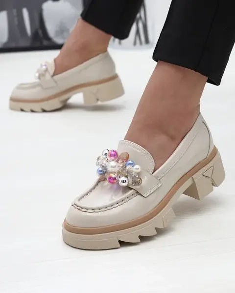 Resti Lacquered beige moccasins for women Geloppa- Footwear