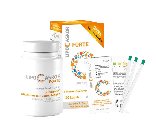 LIPO C ASCOR Forte vitamín C s lipozomálnym vstrebávaním testovacie prúžky 4 ks + 120 kapslí