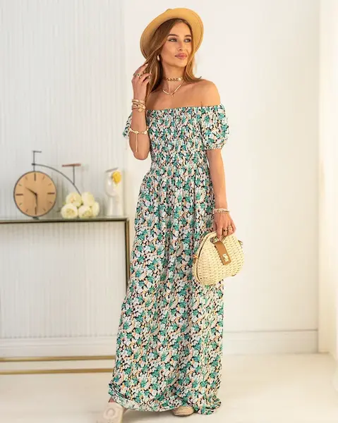 Resti Mint beige women's maxi dress with floral print - Clothing