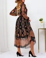 Resti Black and brown mesh floral maxi dress