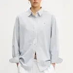 Košeľa s prímesou ľanu Tommy Jeans šedá farba, regular, s klasickým golierom, DW0DW20292