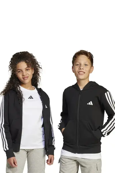 Detská mikina adidas čierna farba, s kapucňou, vzorovaná, JD6494