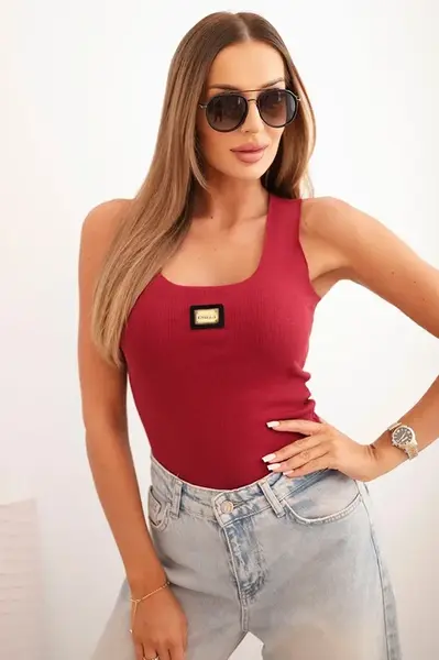 Kesi Dámská pruhovaná tílko s ozdobnou nášivkou bordová