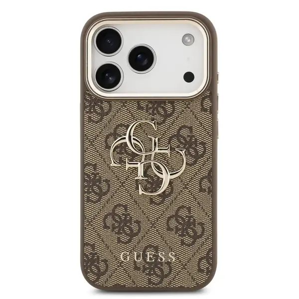 Zadní kryt Goess PU Leather 4G Metal Logo Gold Frame pro Apple iPhone 17 Pro, hnědá
