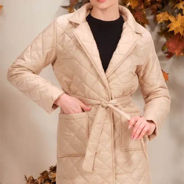 Z6722 DEWBERRY DÁMSKY KABÁT - TMAVO BÉŽOVÝ