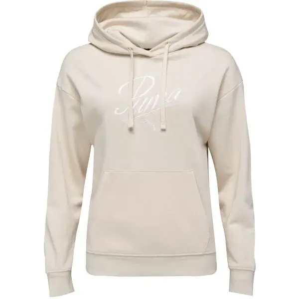 Puma ESSENTIALS SCRIPT HOODIE TR Dámska mikina, béžová, veľkosť
