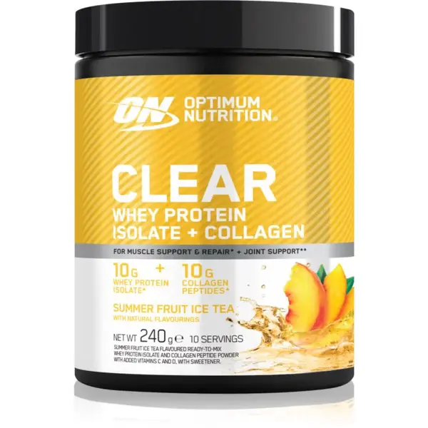 Optimum Nutrition Clear Protein Whey Protein Isolate + Collagen srvátkový proteín s kolagénom príchuť Summer Ice Tea 240 g