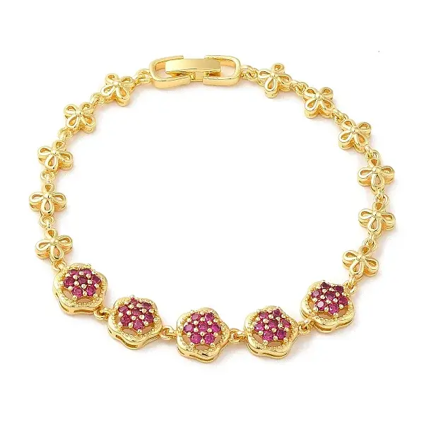 Medium Violet Red Cubic Zirconia Flower Link Bracelet