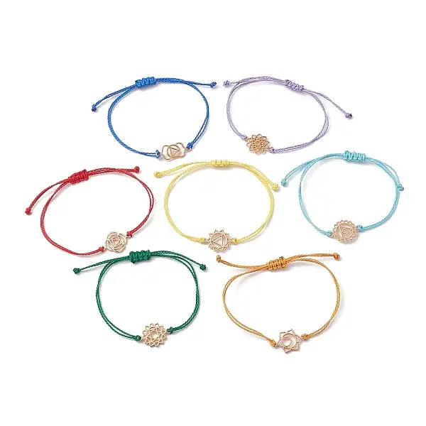 7Pcs 7 Style Alloy Chakra Link Bracelets Set