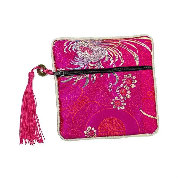 Chinese Brocade Tassel Zipper Jewelry Bag Gift Pouch