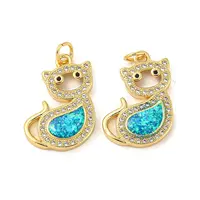Brass Micro Pave Cubic Zirconia with Synthetic Opal Pendants