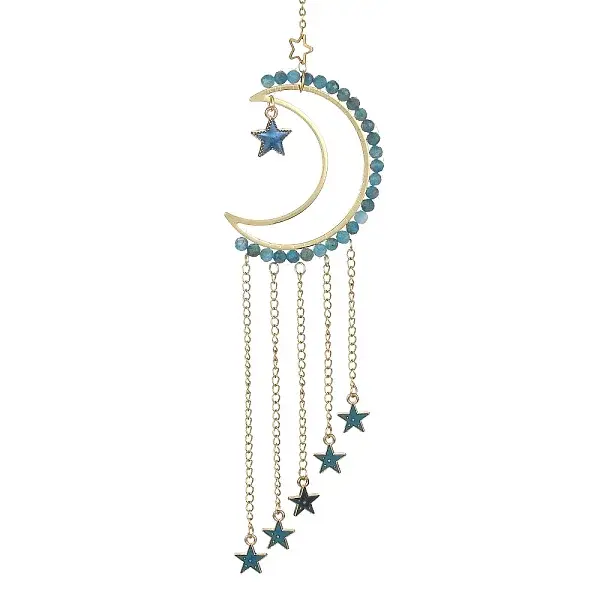 Natural Apatite & Brass Moon Pendant Decorations