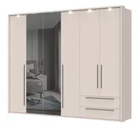 Šestidvéřová šatní skříň baptiste se zrcadlem, led a zásuvkami -