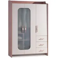 Třídveřová šatní skříň s osvětlením viviana - růžová, bílá